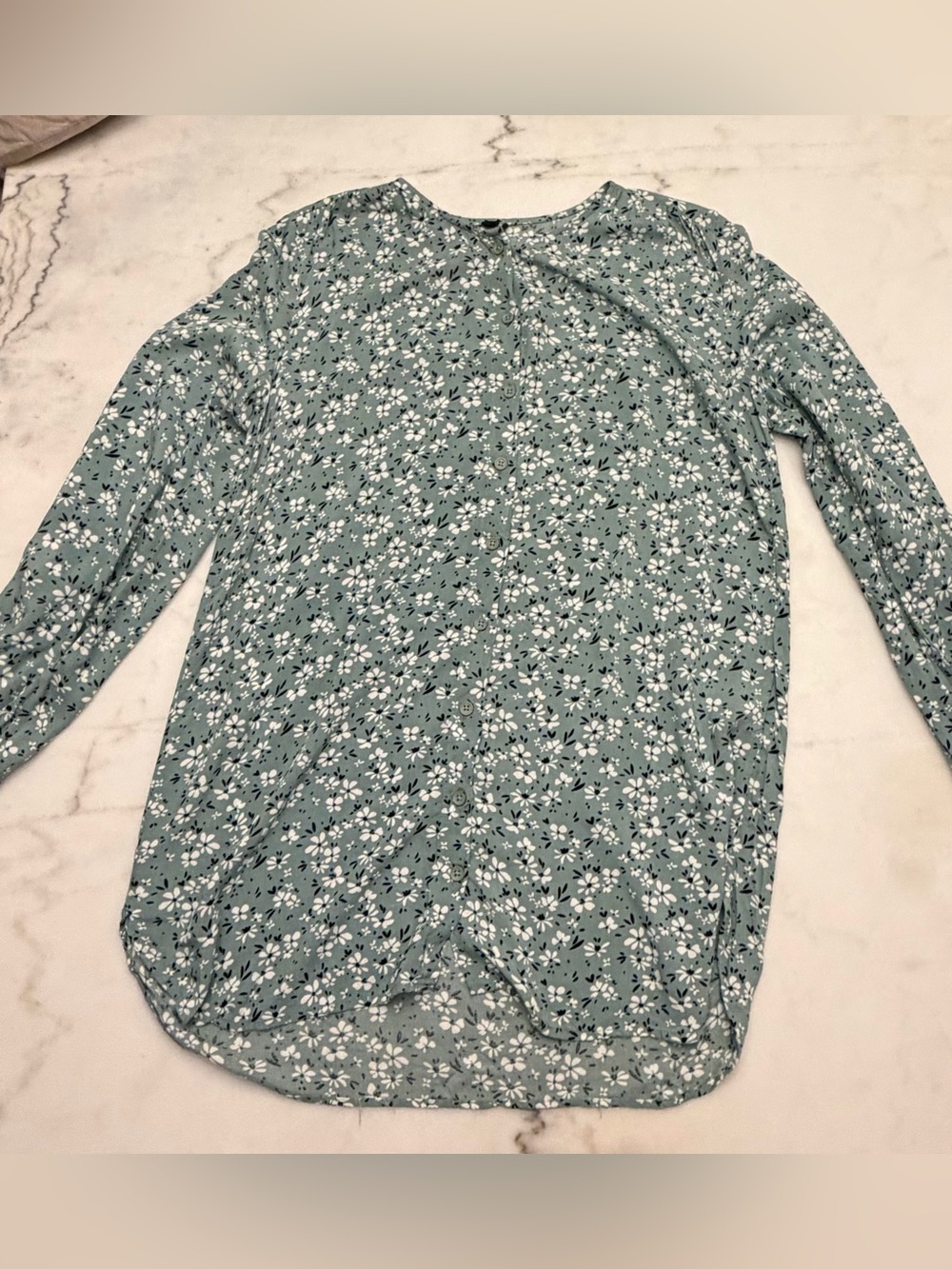 Defacto Sage Green Floral Button Back Blouse Size S